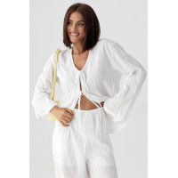 Вільний літній костюм із блузою на зав'язках  білий колір