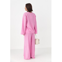 Вільний літній костюм із блузою на зав'язках  рожевий колір