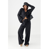 Вільний літній костюм із блузою на зав'язках  чорний колір