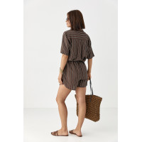 Смугастий костюм із сорочкою і шортами  коричневий колір