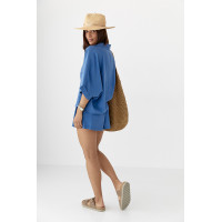 Костюм вільного крою із шортами та сорочкою  синій колір