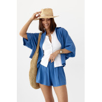 Костюм вільного крою із шортами та сорочкою  синій колір