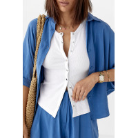 Костюм вільного крою із шортами та сорочкою  синій колір