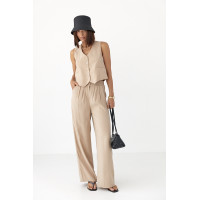 Літній брючний костюм із жилеткою  кавовий колір