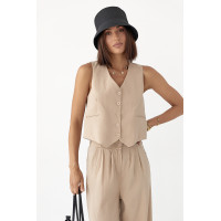 Літній брючний костюм із жилеткою  кавовий колір