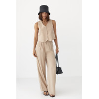 Літній брючний костюм із жилеткою  кавовий колір