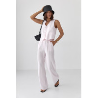 Літній брючний костюм із жилеткою  рожевий колір