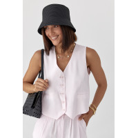 Літній брючний костюм із жилеткою  рожевий колір