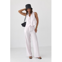 Літній брючний костюм із жилеткою  рожевий колір