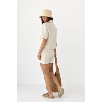 Льняний костюм із сорочкою та шортами  бежевий колір