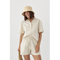 Льняний костюм із сорочкою та шортами  бежевий колір