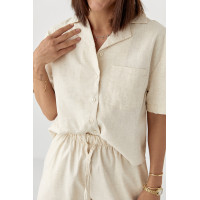 Льняний костюм із сорочкою та шортами  бежевий колір