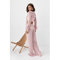 Прозорий пляжний костюм з рюшами  пудра колір