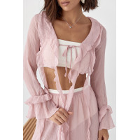 Прозорий пляжний костюм з рюшами  пудра колір