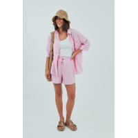 Однотонний костюм із сорочкою та шортами  пудра колір