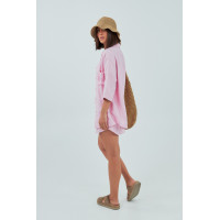 Однотонний костюм із сорочкою та шортами  пудра колір