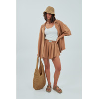 Трикотажний костюм із шортами та сорочкою  коричневий колір