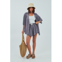 Трикотажний костюм із шортами та сорочкою  сірий колір