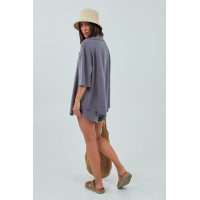 Трикотажний костюм із шортами та сорочкою  сірий колір