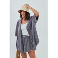 Трикотажний костюм із шортами та сорочкою  сірий колір