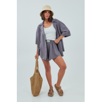 Трикотажний костюм із шортами та сорочкою  сірий колір