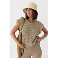 Літній в'язаний костюм із футболкою та штанами  меланж колір