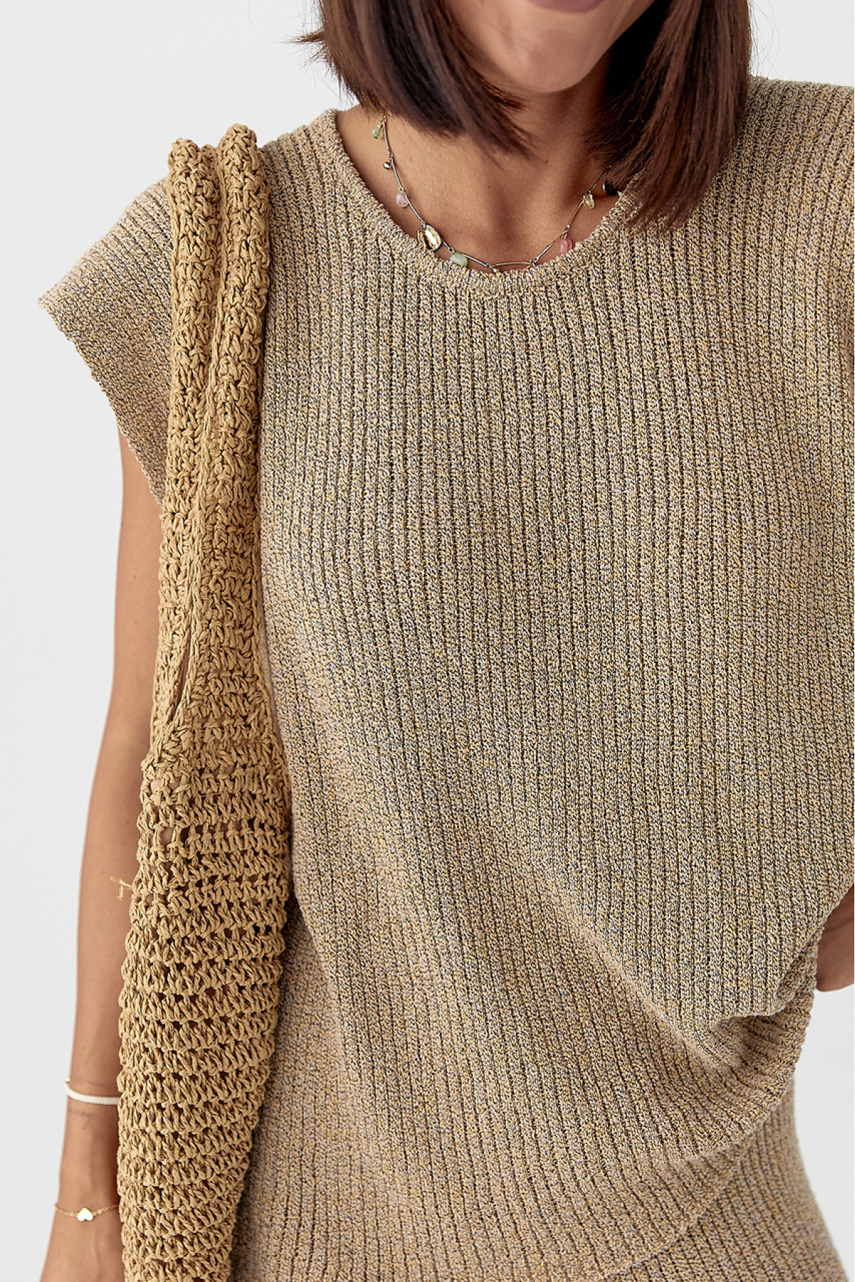 Літній в'язаний костюм із футболкою та штанами  меланж колір