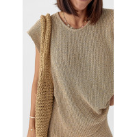 Літній в'язаний костюм із футболкою та штанами  меланж колір