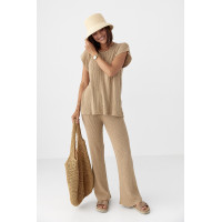 Літній в'язаний костюм із футболкою та штанами  меланж колір