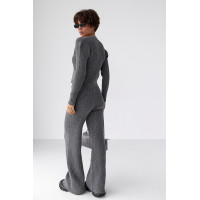 Трикотажний костюм у рубчик із кардиганом і штанами палаццо  сірий колір