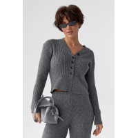 Трикотажний костюм у рубчик із кардиганом і штанами палаццо  сірий колір