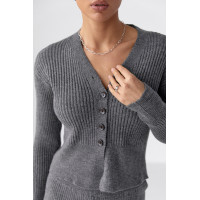 Трикотажний костюм у рубчик із кардиганом і штанами палаццо  сірий колір