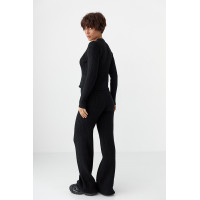 Трикотажний костюм у рубчик із кардиганом і штанами палаццо  чорний колір