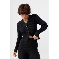 Трикотажний костюм у рубчик із кардиганом і штанами палаццо  чорний колір