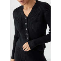 Трикотажний костюм у рубчик із кардиганом і штанами палаццо  чорний колір