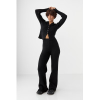 Трикотажний костюм у рубчик із кардиганом і штанами палаццо  чорний колір