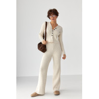 Трикотажний костюм у рубчик із кардиганом і штанами палаццо  молочний колір