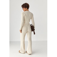 Трикотажний костюм у рубчик із кардиганом і штанами палаццо  молочний колір