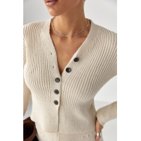 Трикотажний костюм у рубчик із кардиганом і штанами палаццо  молочний колір