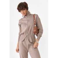 Трикотажний костюм із коротким кардиганом на блискавці та широкими штанами  кавовий колір