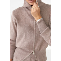 Трикотажний костюм із коротким кардиганом на блискавці та широкими штанами  кавовий колір