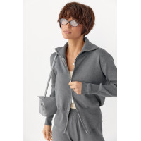 Трикотажний костюм із коротким кардиганом на блискавці та широкими штанами  сірий колір