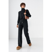 Трикотажний костюм із коротким кардиганом на блискавці та широкими штанами  чорний колір