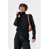 Трикотажний костюм із коротким кардиганом на блискавці та широкими штанами  чорний колір