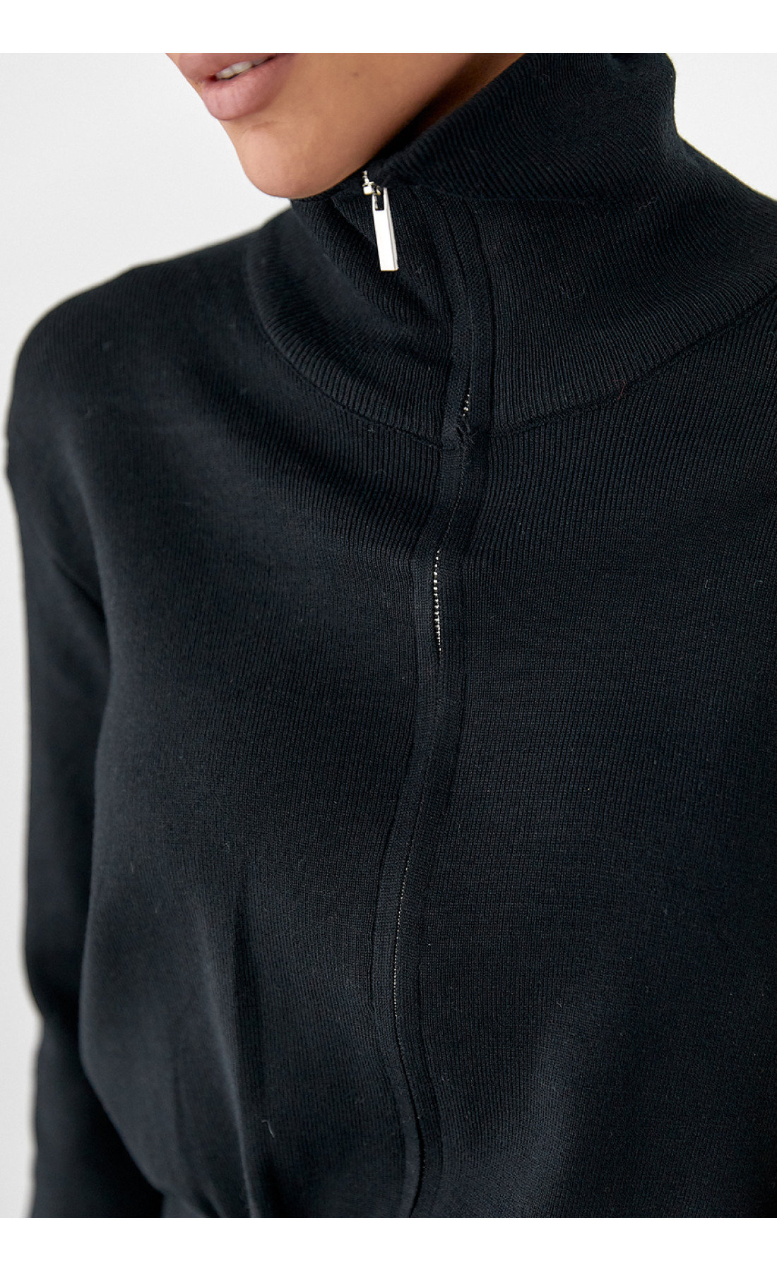 Трикотажний костюм із коротким кардиганом на блискавці та широкими штанами  чорний колір