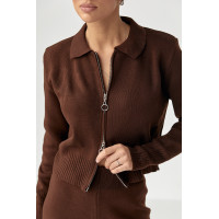 В'язаний трикотажний костюм з коротким кардиганом  коричневий колір