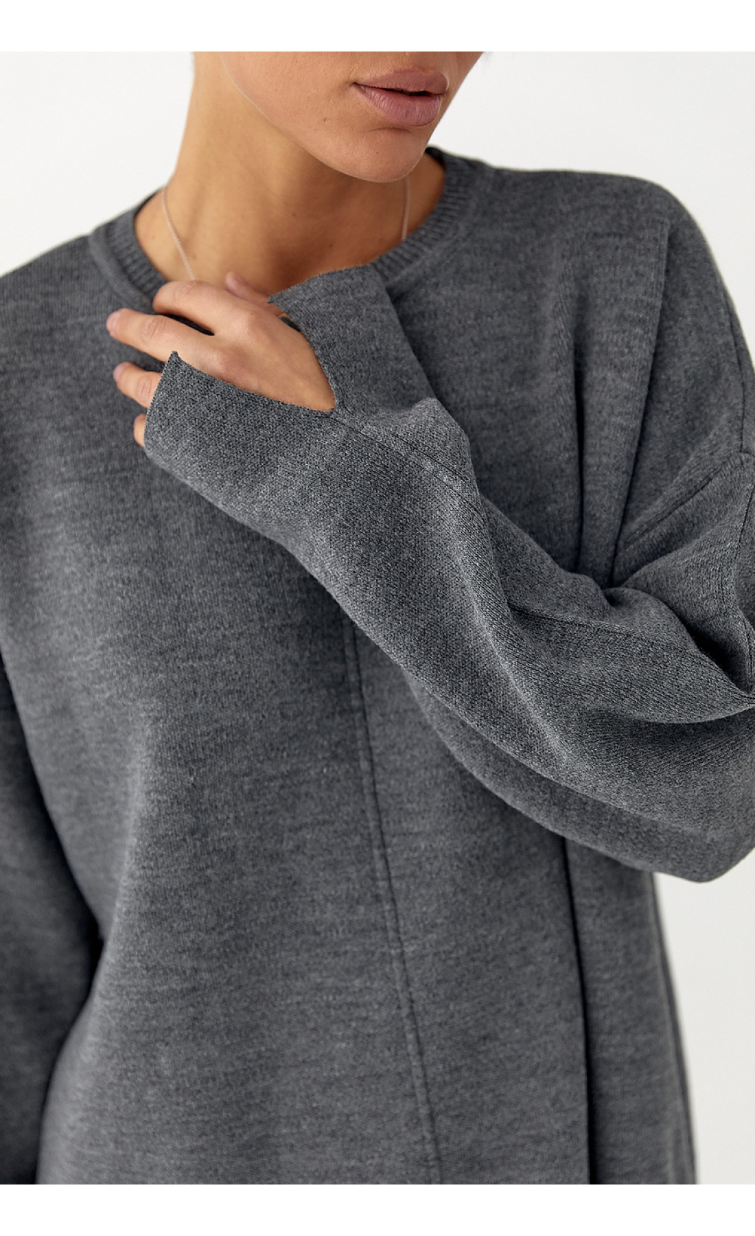 В'язаний костюм з вільною кофтою та широкими штанами  сірий колір