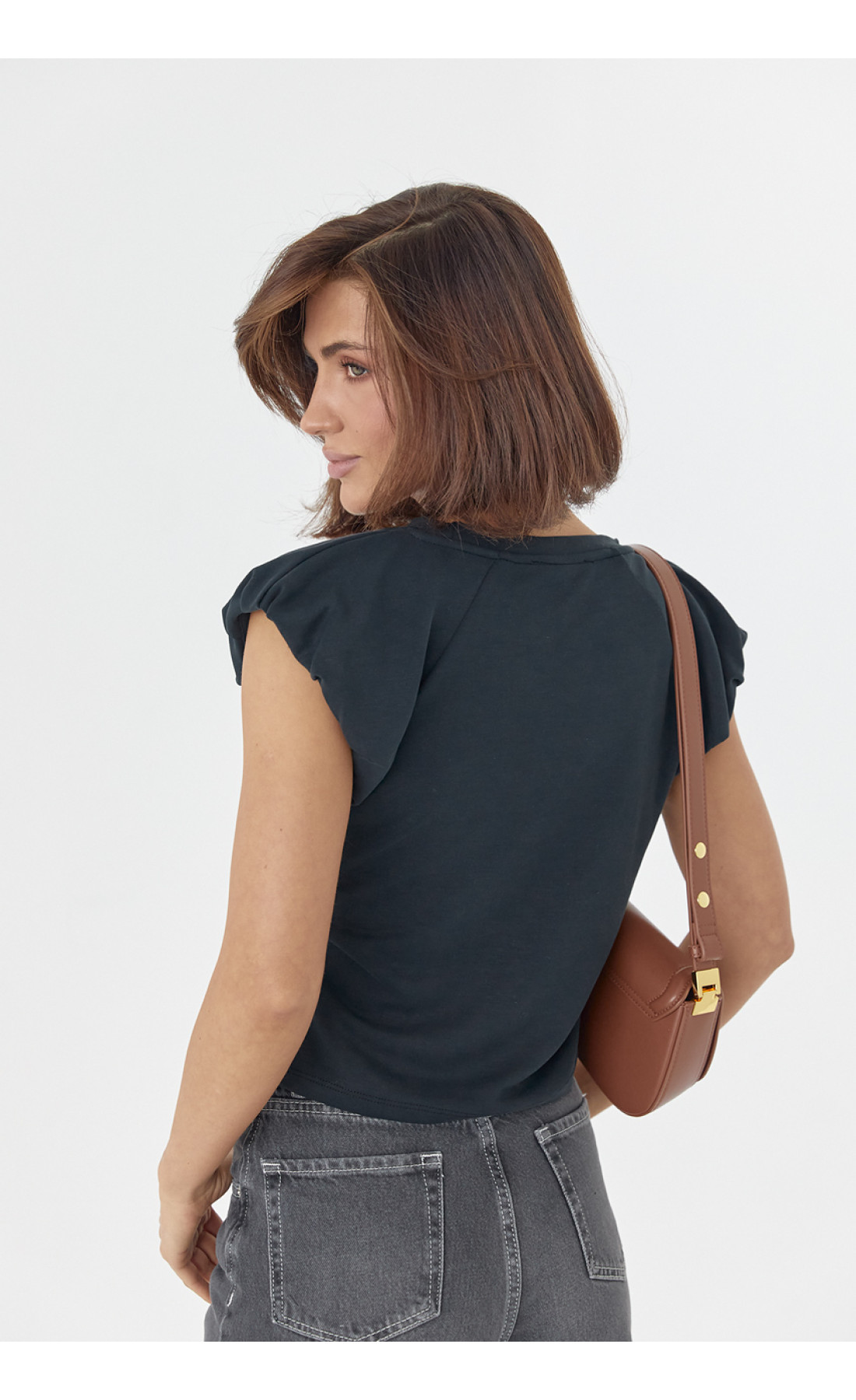 Жіноча футболка з пишними рукавами  темносиній колір