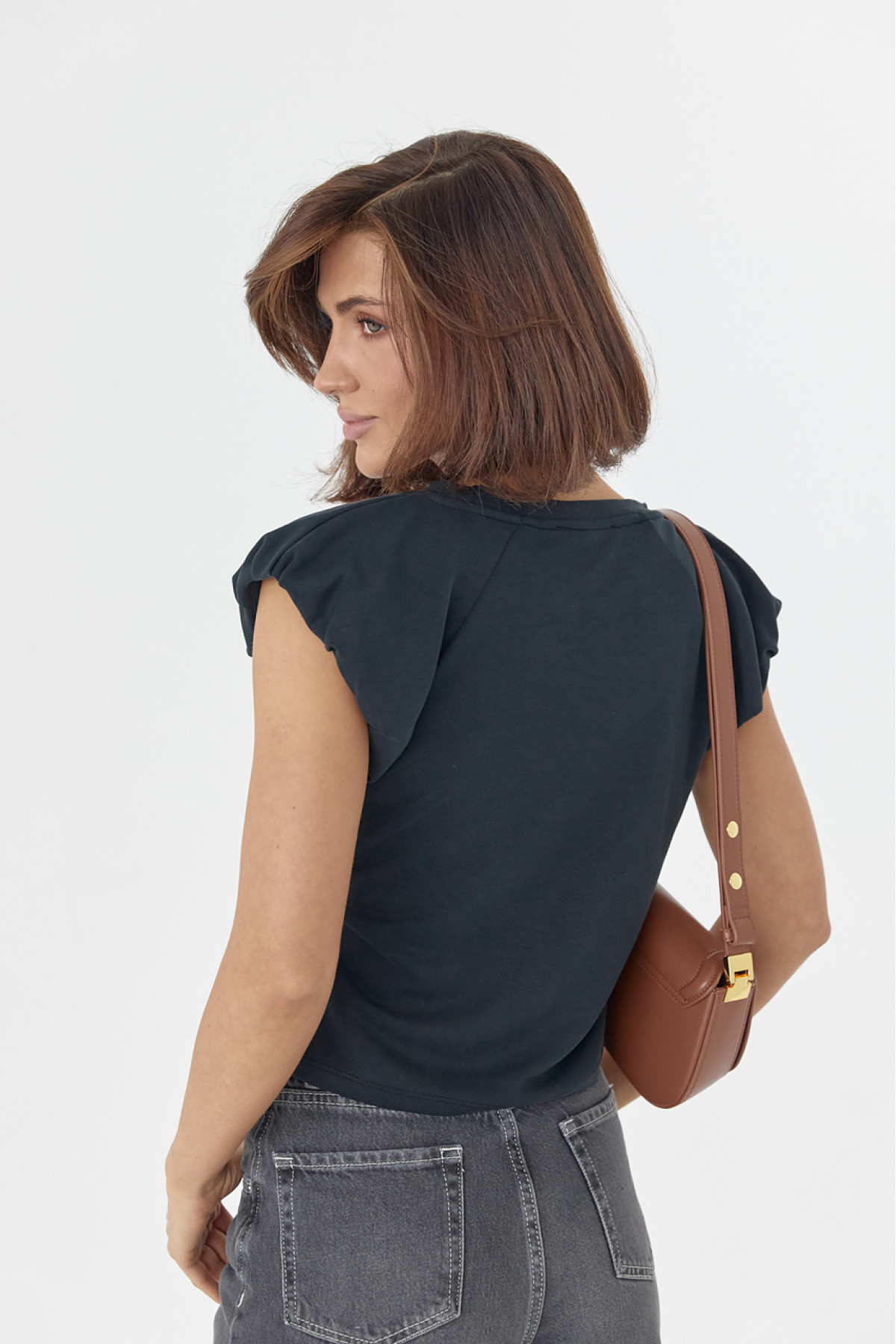 Жіноча футболка з пишними рукавами  темносиній колір