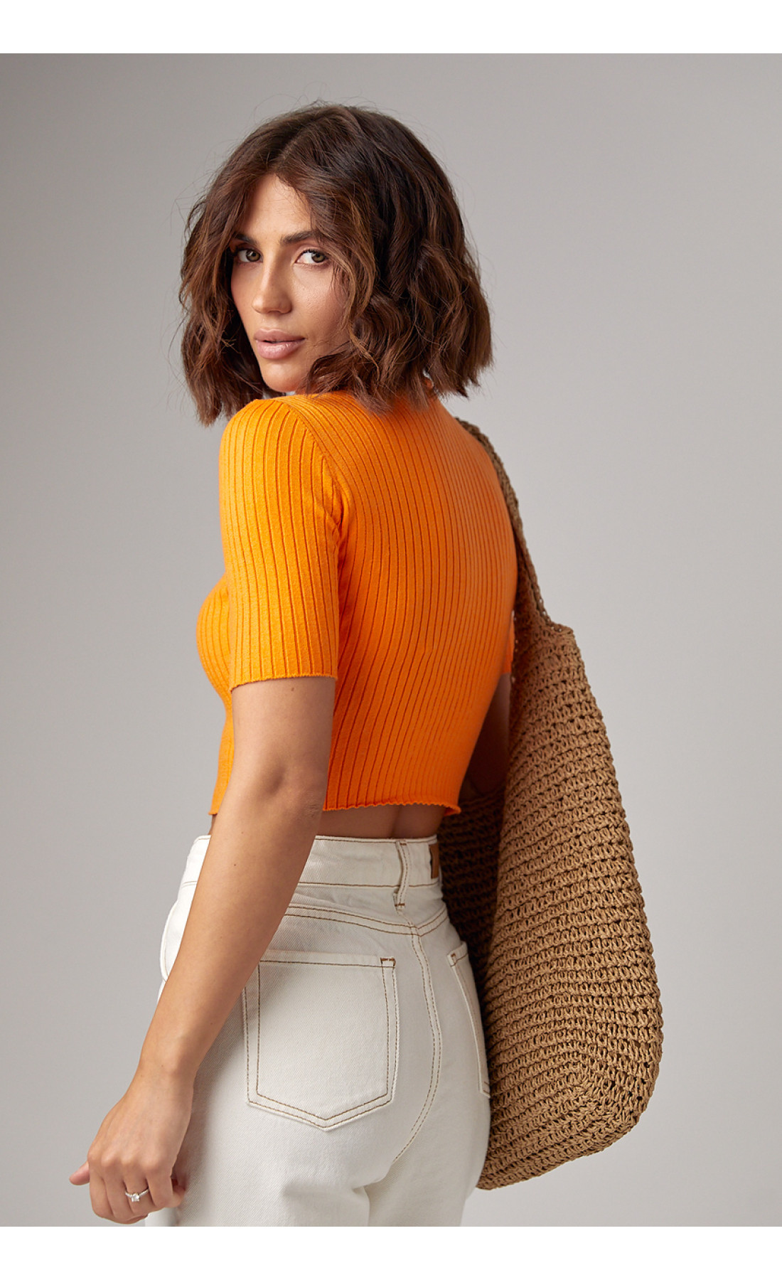 Жіноча вкорочена водолазка з коротким рукавом  помаранчевий колір